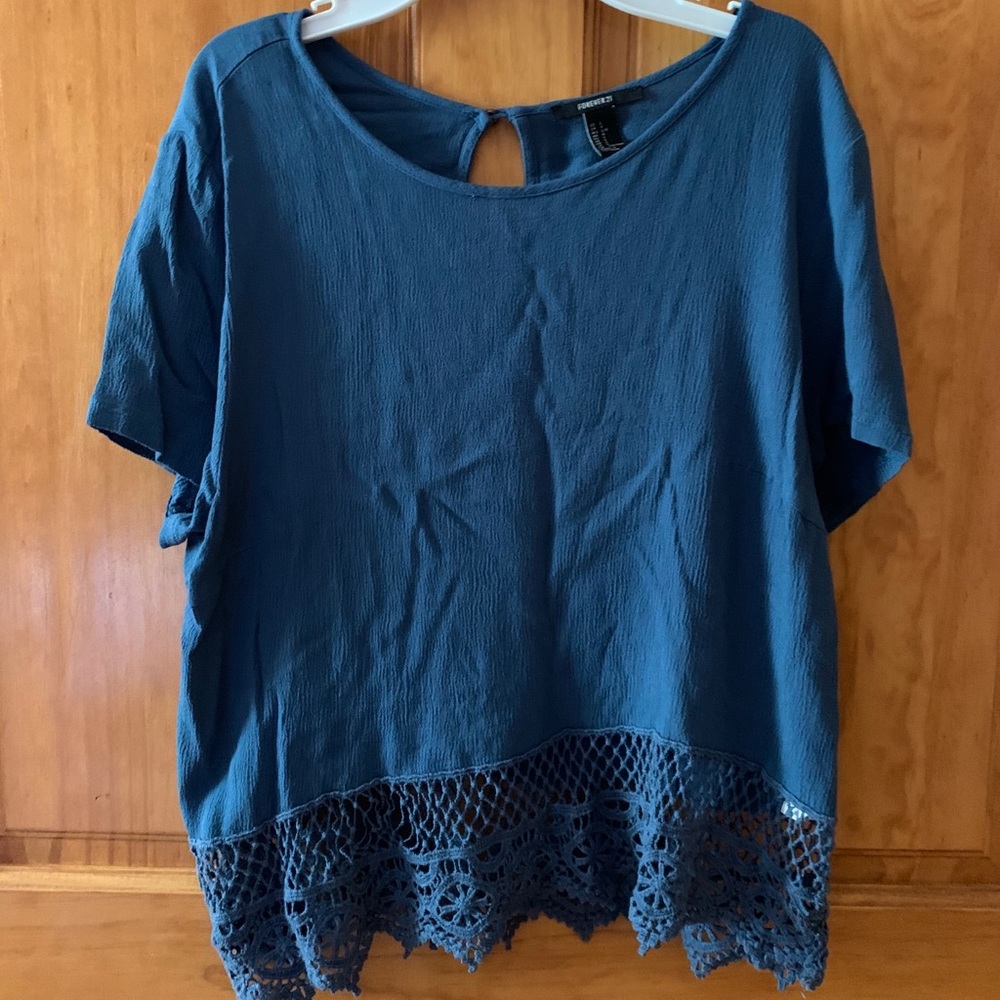 blue lace detailed shirt